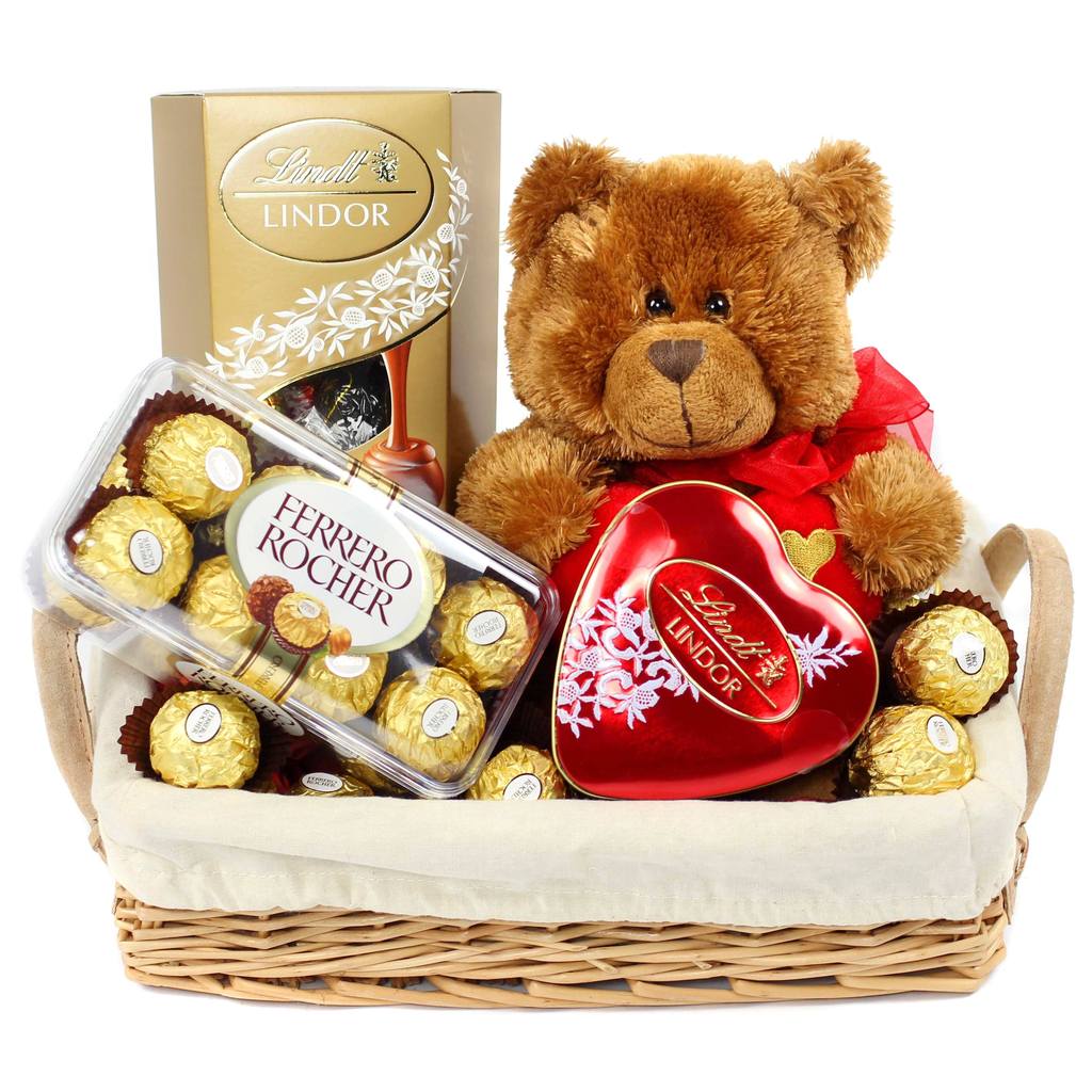 Ferrero Rocher With Teddy Bear Hamper Gifts and Flowers