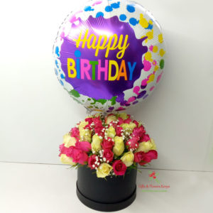 rose-hatbox-baloon-img Birthday Flowers in Nairobi | Birthday Flowers Kenya