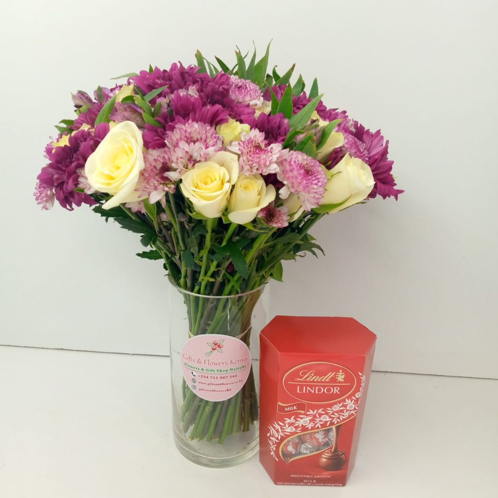 Lovely Vase Bouquet & Lindt Chocos Gifts and Flowers Kenya Same Day